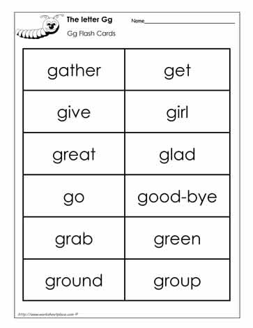 Word Wall Words for the Letter G
